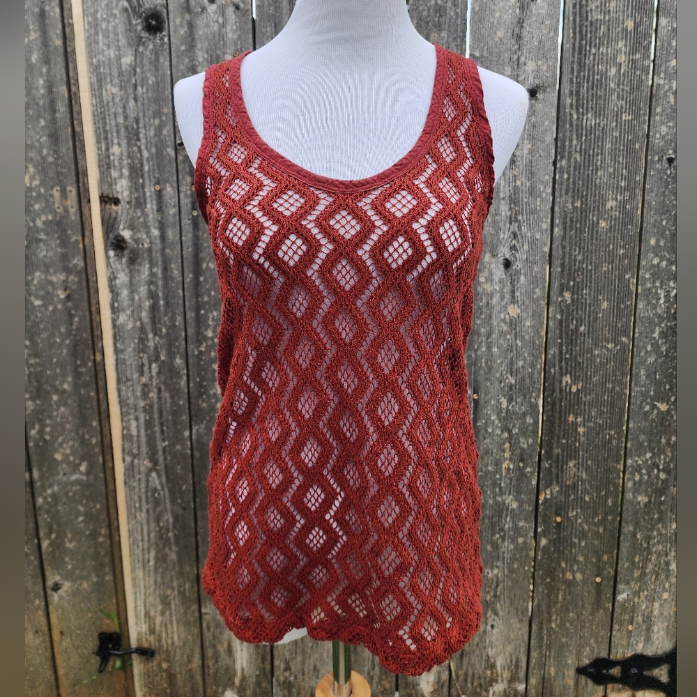 Crochet Racerback Tunic Top Y2K Women's S Open‎ Knit Boho